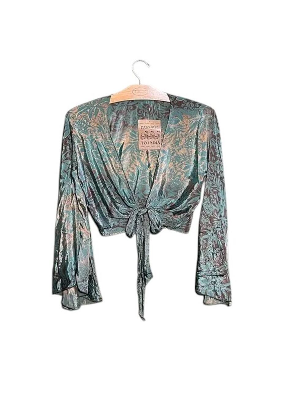 Passage to India Crop Top Wrap Bell Sleeve Boho Floral